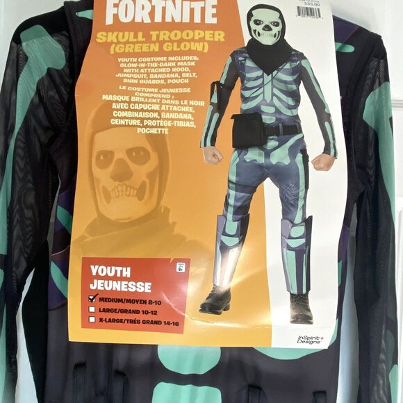 InSpirit Designs Kids' Fortnite Skull Trooper Green Halloween Costume M - Picture 6 of 10
